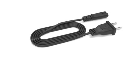 3D rendering - power cable with iec-c7 connector isolated on white background.