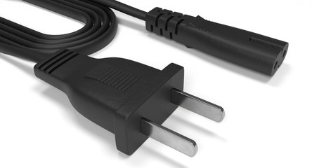 3D rendering - closeup power cable with iec-c7 connector isolated on white background.