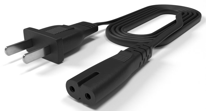 3D rendering - closeup power cable with iec-c7 connector isolated on white background.
