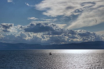 Sailing Boat at Golden Sunset in Ohrid Macedona.