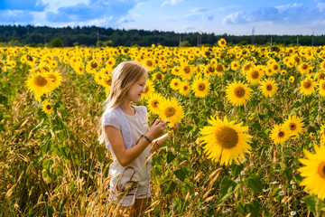Fototapeta premium girl paints sunflowers in a field