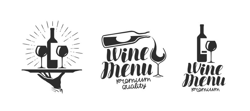 Wine, winery logo or icon, emblem. Label for menu design restaurant or cafe. Lettering vector illustration