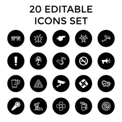 Set of 20 warning filled and outline icons