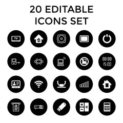 Set of 20 electronic filled and outline icons