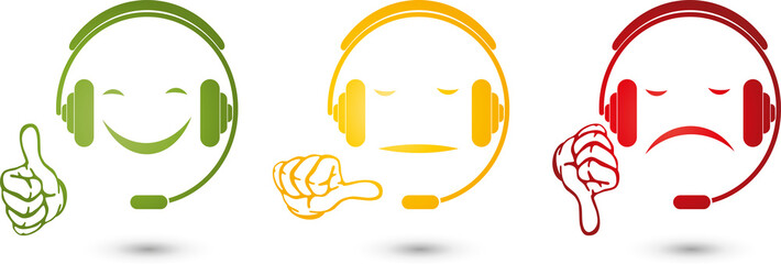 Männchen, Kopf und Headset, Hand, Bewertung