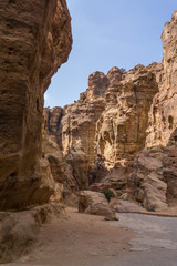 unique colorful rock formations in the nabatean city of Petra in Jordan