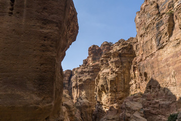 unique colorful rock formations in the nabatean city of Petra in Jordan