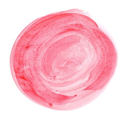 Red round watercolor hand painted brush strokes isolated on white background, grunge paper texture, (with clipping path)