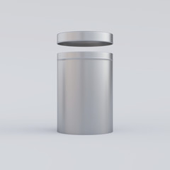 Opened aluminum cylinder can, 3D rendering