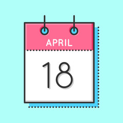 April Calendar Icon. Flat and thin line vector illustration. Spring calendar sheet on light blue background. April 18th. World Amateur Radio Day.