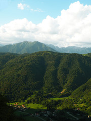 beautiful,nature,green valley with small villages,between mountain,hills,forest and meadow