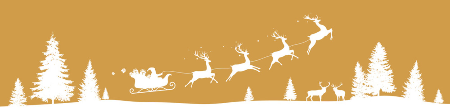 Christmas border with flying sleigh