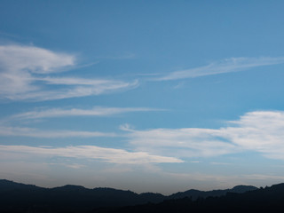 beautiful blue sky with cloud and silhouette mountain