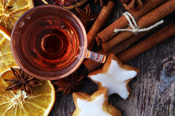 Christmas, Thanksgiving drinks. Autumn, winter cocktail grog, hot sangria, mulled wine - cinnamon, anise