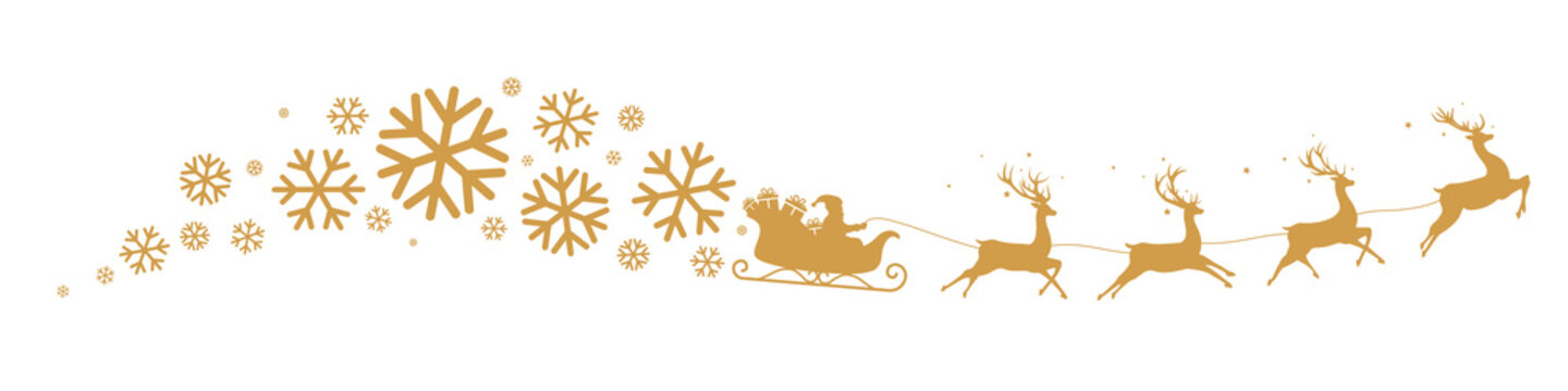 Gold Santa's sleigh and snowflakes border