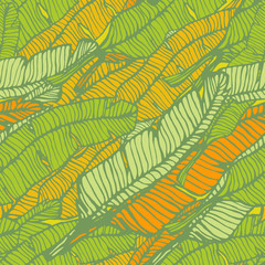 Fototapeta na wymiar seamless pattern of hand-drawn banana leaves
