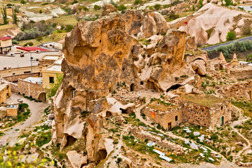 valley at Cappadocia, Turkey. Volcanic mountains in Goreme national park