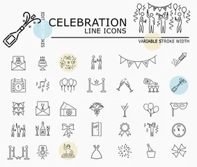 Fotobehang Celebration line icons with minimal nodes and editable stroke width and style © dropix