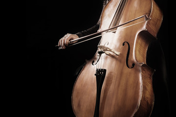 Cello player. Hands cellist playing violoncello - obrazy, fototapety, plakaty