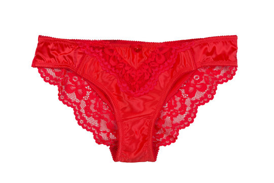 Red female lacy panties. Isolate on white
