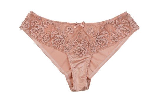 Beige women's lacy panties. Isolate on white