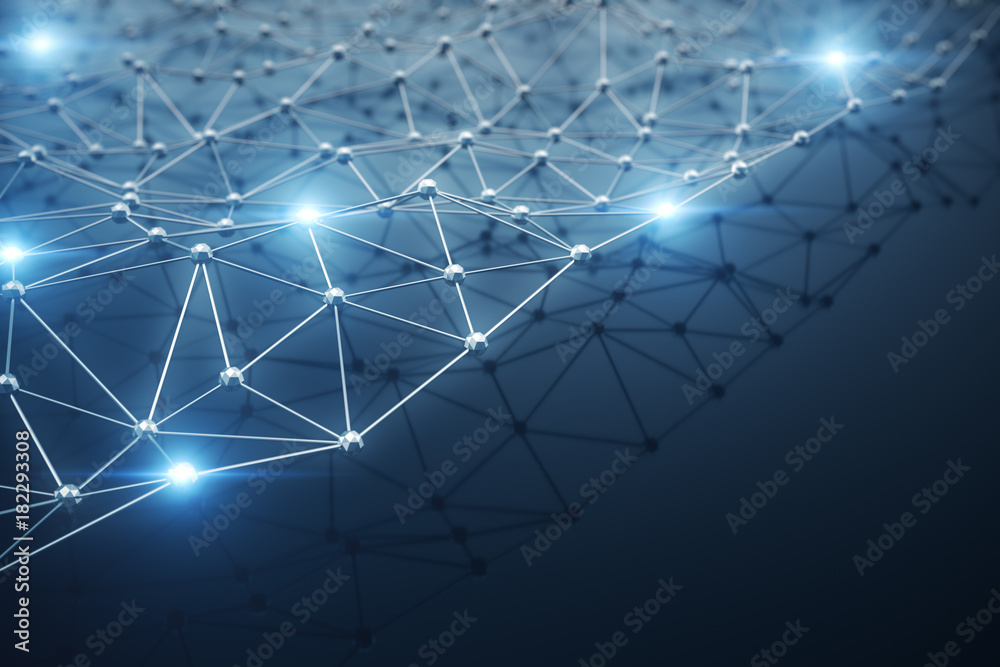 Poster 3d illustration, abstract background. concept neural network and cloud computing. geometry with conn