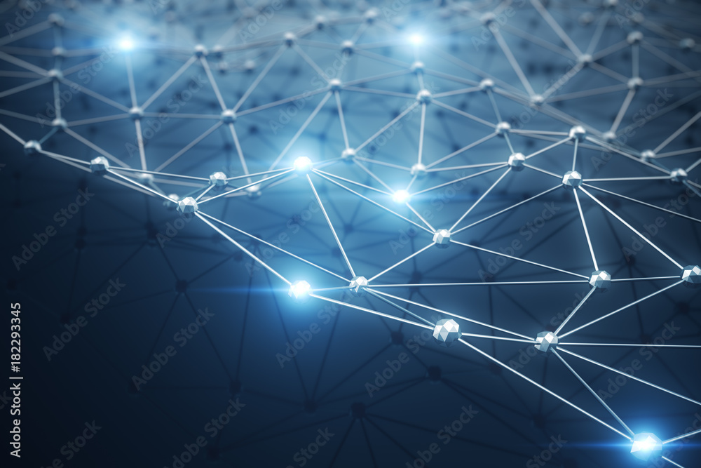 Poster 3d illustration, abstract background. concept neural network and cloud computing. geometry with conn