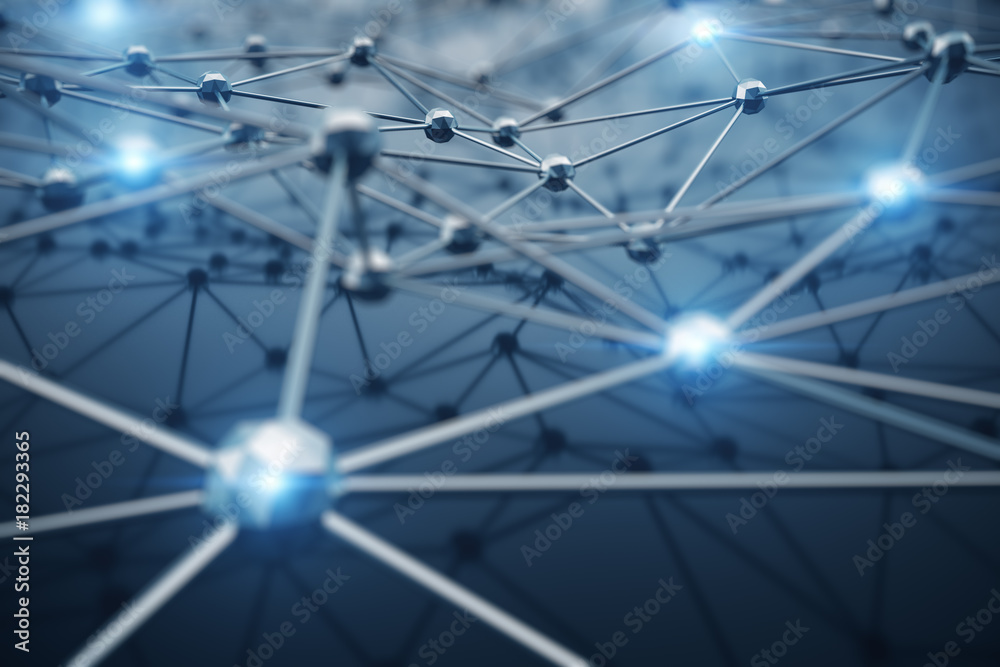 Poster 3d illustration, abstract background. concept neural network and cloud computing. geometry with conn