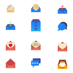Set office icons. Message, envelope, folder. Vector