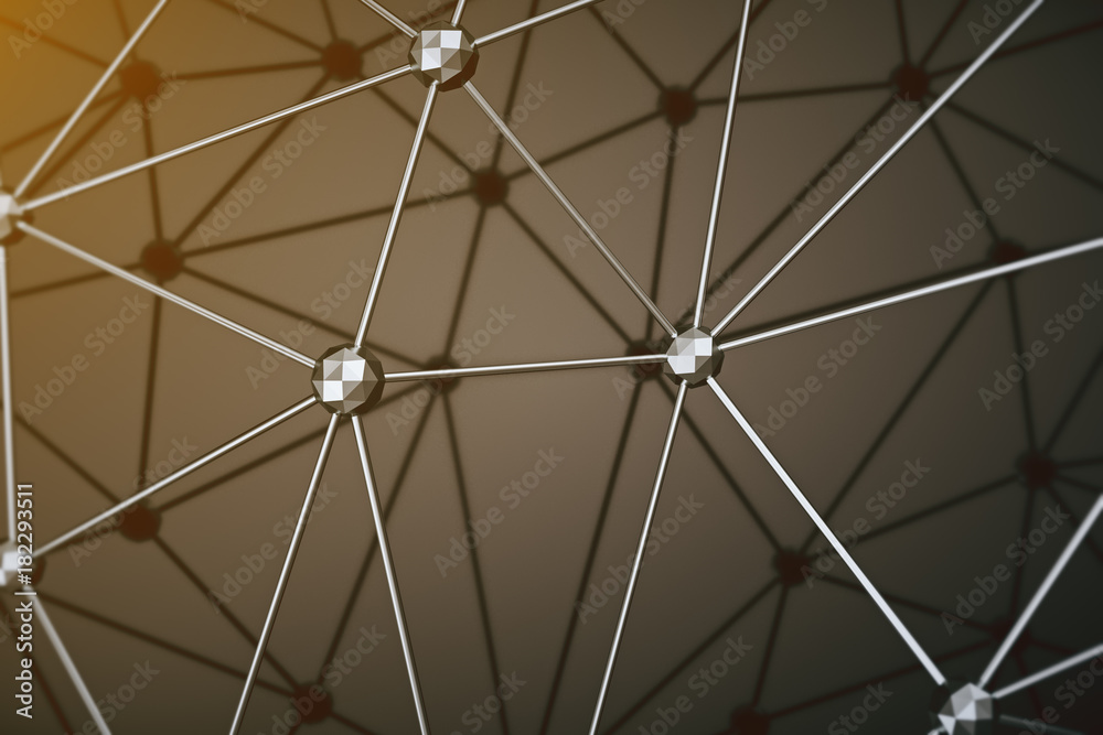 Poster 3d illustration, abstract background. concept neural network and cloud computing. geometry with conn