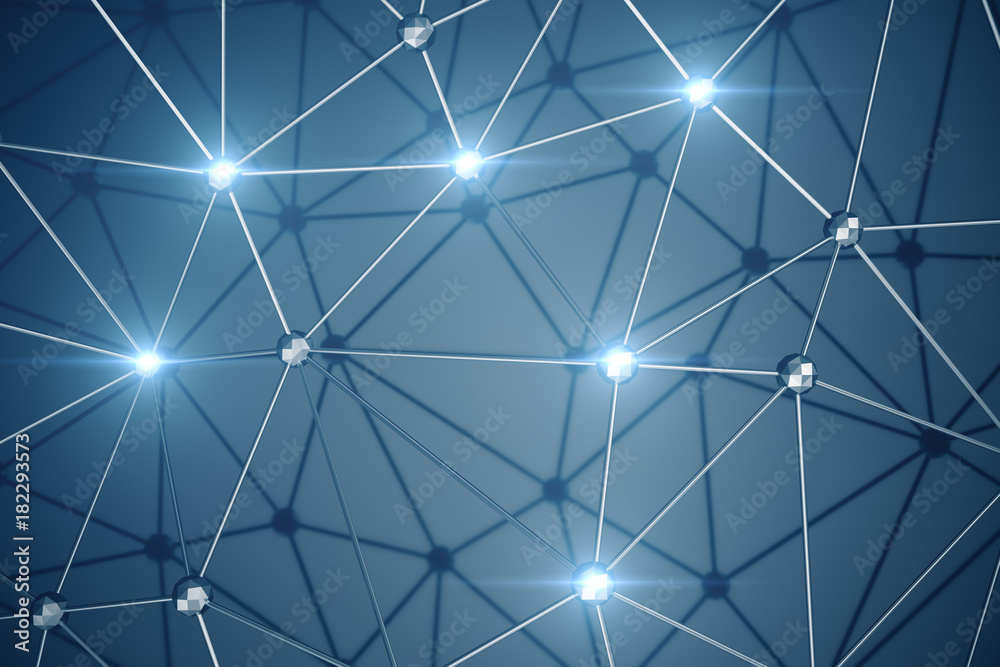Poster 3d illustration, abstract background. concept neural network and cloud computing. geometry with conn