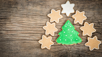 Christmas cookies on wooden background