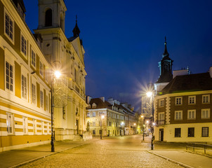Fototapeta na wymiar Night view at Freta street on old town in Warsaw, Poland