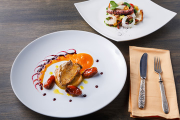Roasted goose liver with date fruit and apple