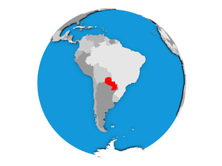 Paraguay on globe isolated