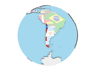 Chile on globe isolated