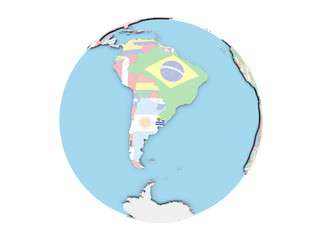 Uruguay on globe isolated