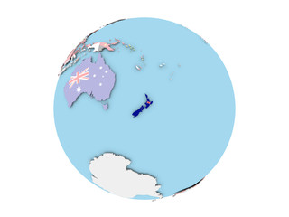 New Zealand on globe isolated