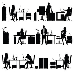 people in office silhouette illustration