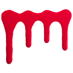 Flowing red nail polish isolated on white background