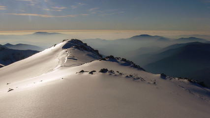 panorama montagne,Appennino centrale,Italia,neve e ghiaccio - obrazy, fototapety, plakaty