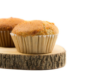 banana cupcake on wooden.copy space
