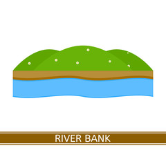 Vector illustration of river bank isolated on white background in flat style.