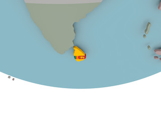 Sri Lanka with flag on globe