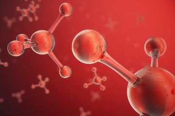 3D illustration Atoms structure. Science or medical background with molecules and atoms. Medical background for banner or flyer. Structure at the atomic level,