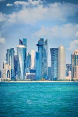 Fototapeta premium Panorama of modern skyscrapers in Doha, Qatar