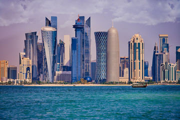 Fototapeta na wymiar Panorama of modern skyscrapers in Doha, Qatar