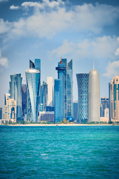 Panorama of modern skyscrapers in Doha, Qatar