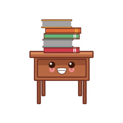 Books on desk cute kawaii cartoon