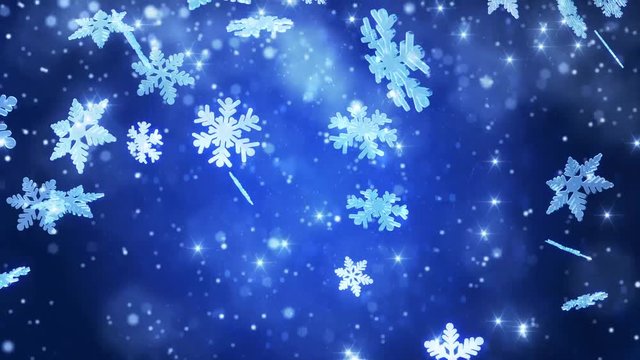 Winter wonderland magic snowflakes. Merry Christmas and a Happy New Year blue background  